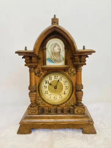 Antique Rare Handmade Mechanical Wooden Clock. Working. 34x23x13cm