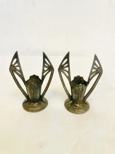 Pair of Antiques Small Silver Plated Candle Holders. 8x5cm