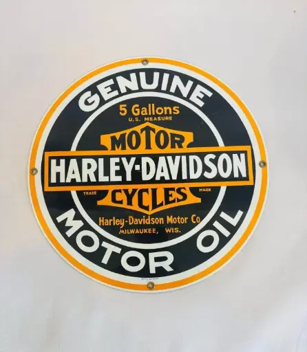 Original antique style Harley Davidson Handmade enameled metal sign. 28cm