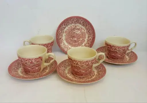 Collection of 4 Antiques porcelain tea cups with plates. MADE IN ENGLAND. 15x8cm