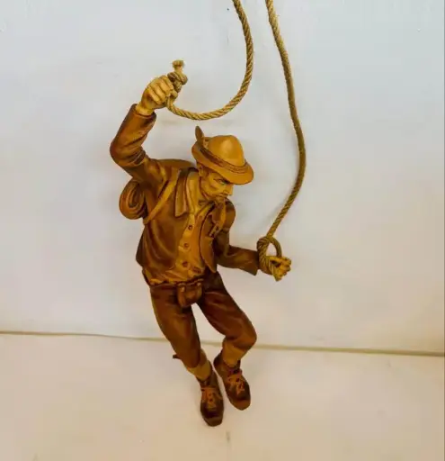 Antique large wooden hand carved hanging figurine. 42x17x10cm.