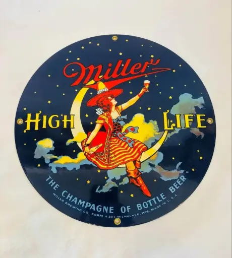 Original Handmade Heavy Enameled & Metal Miller Advertising Sign. 28,50cm