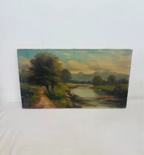 Antique Original Oil Painting. Signed. 46x25cm