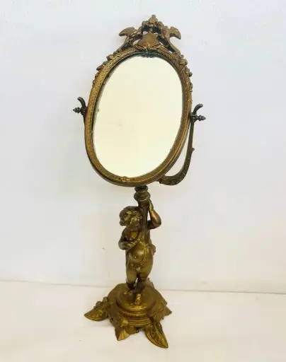 Antique Original 1800’s French Cast Iron Mirror. 45x14x15cm