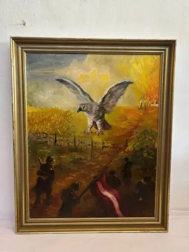 Antique 1940’s wk2 rare collectibles soldiers framed oil painting. 61x46x6cm