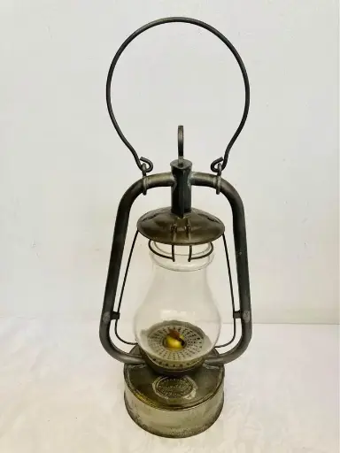 Antique Large heavy storm oil lamp with thick glass! Birmingham England! 50x22x15cm