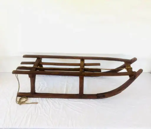 Antique Original 1800’s Large Wooden Sled with Metal Runners. 11x38x26cm