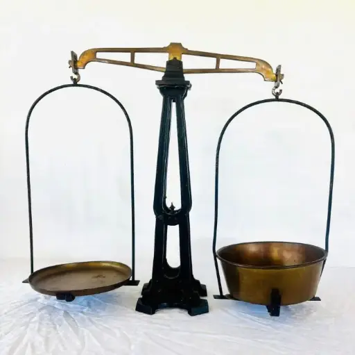 Antique Large Original 1800’s Cast Iron and Brass Base Scale. 68x61x25cm.