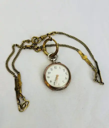 Antique 1800’s French Silver 800 Mechanical Pocket Watch. 10 Rubies. Working. 4cm