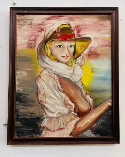 Large Vintage Original Oil Painting Women Portrait. Framed and Signed ‘Stavros’ 74x59cm