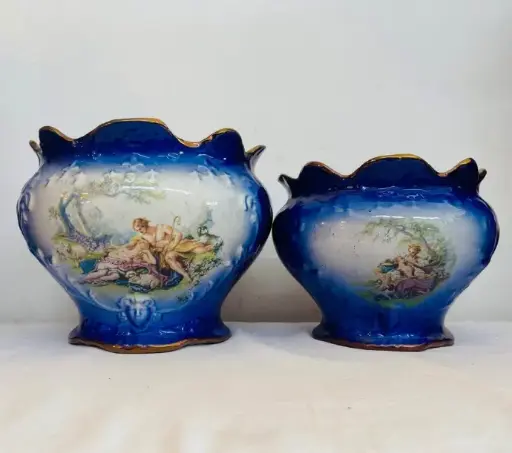 Pair of Antique 1800’s Victorian Porcelain Pots KLM Staffordshire. Made in England 25x20cm / 16x20cm