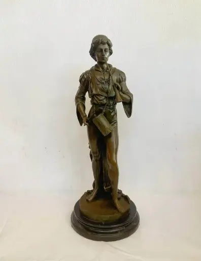 Antique Large and Very Heavy Signed French Bronze Musician Statue. 59x19x16cm