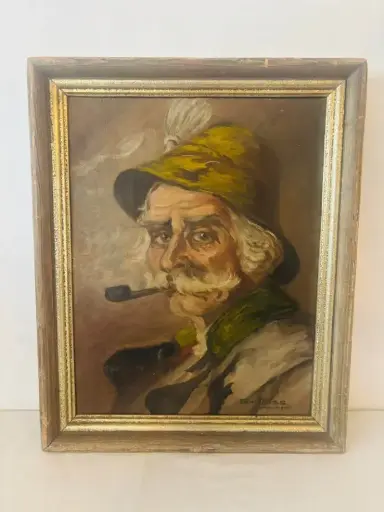 Antique Oil Painting Depicting Old Man. Signed and Framed. 52x42cm