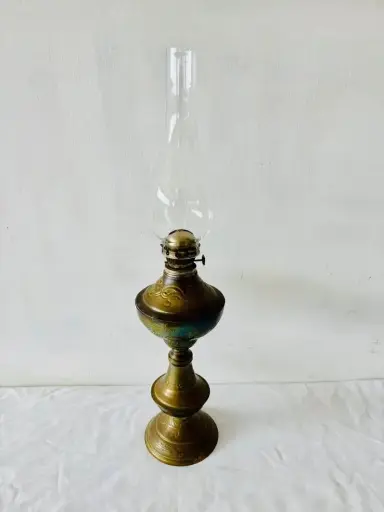 Antique light brass oil lamp. 58x13cm