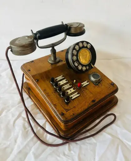 Antique rare original 1900-10’s French wooden rotary telephone. 26x21x10cm